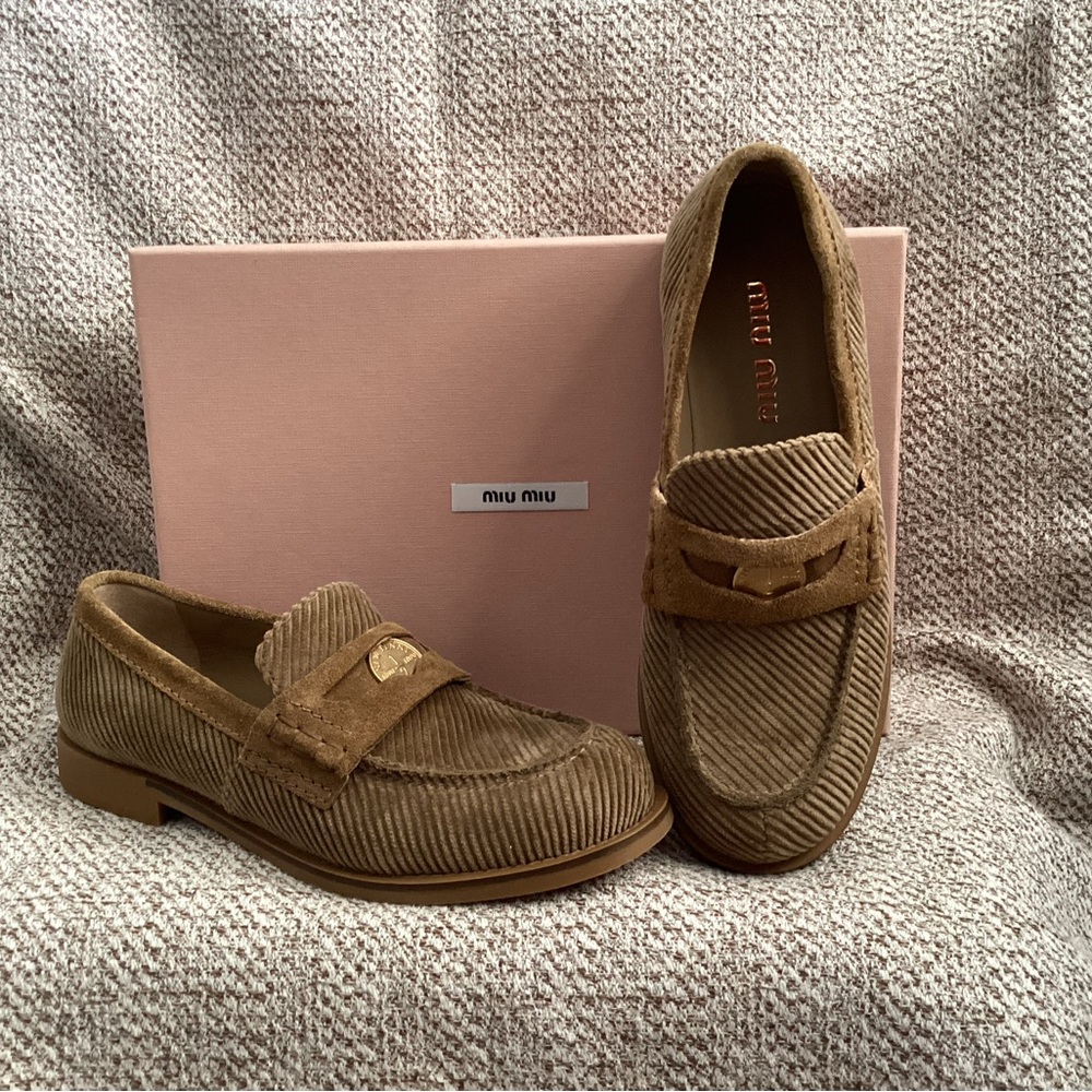 Miu Miu Corduroy/Suede Penny Loafer, Size 37